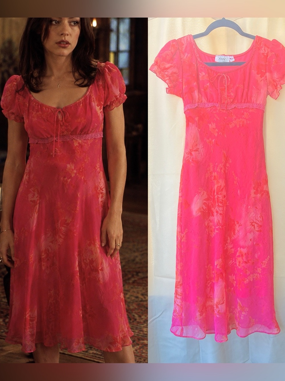Jody California Vintage Cap Sleeve Milkmaid Babydoll Dress Pink Floral XS